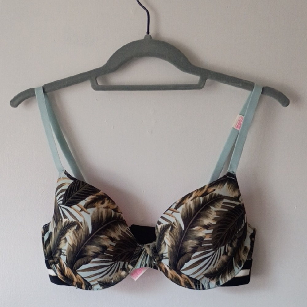 PINK Victoria's Secret Leaf Print Bra in Black and Tan